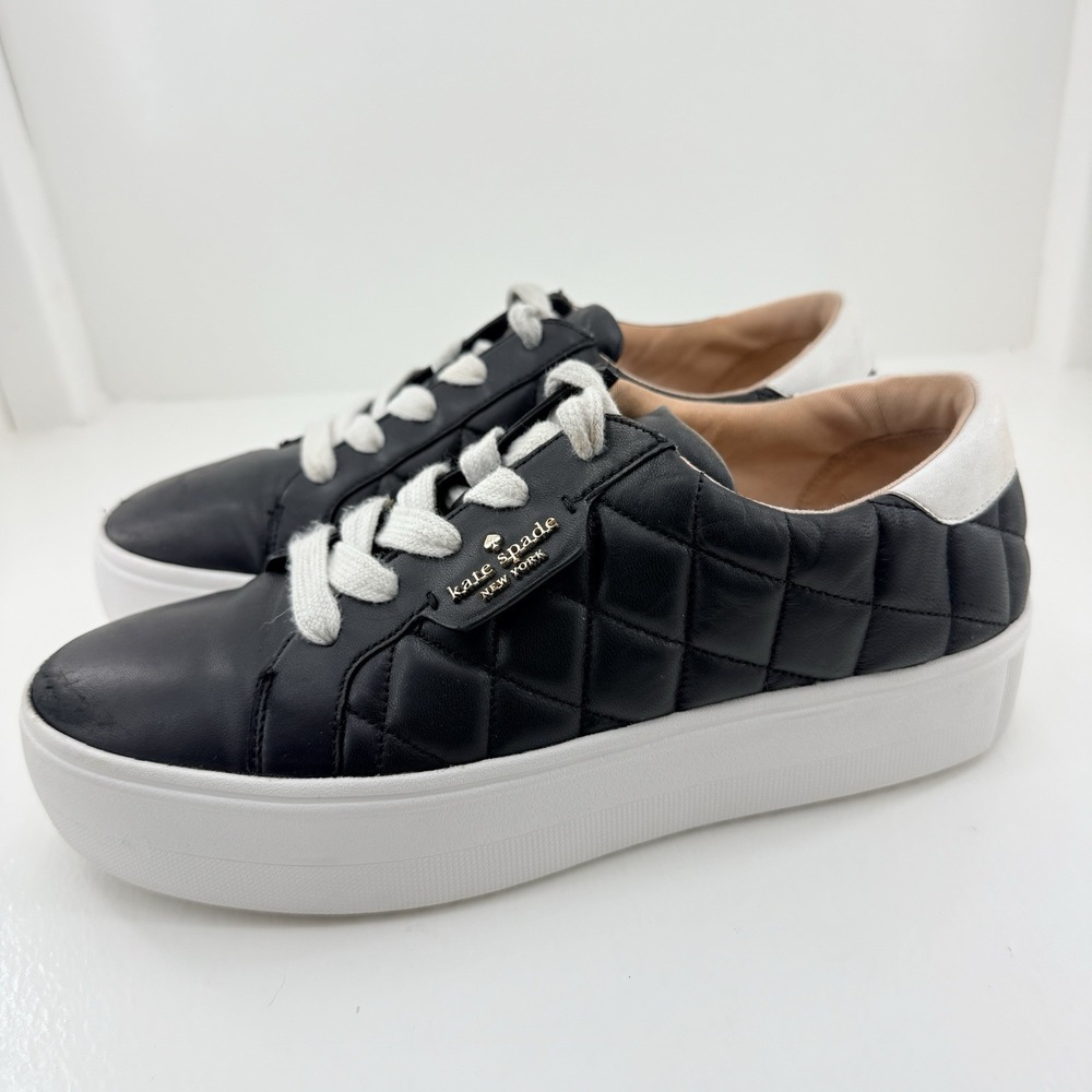 Kate Spade Selena Sneakers Womens 7.5 B Black Quilted Leather Platform Shoes